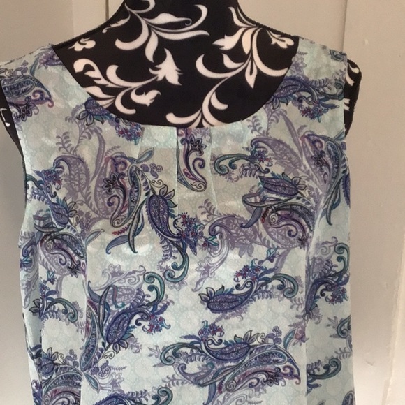 Talbots Light Blue with Purple Paisley Sleeveless Top - Picture 2 of 4